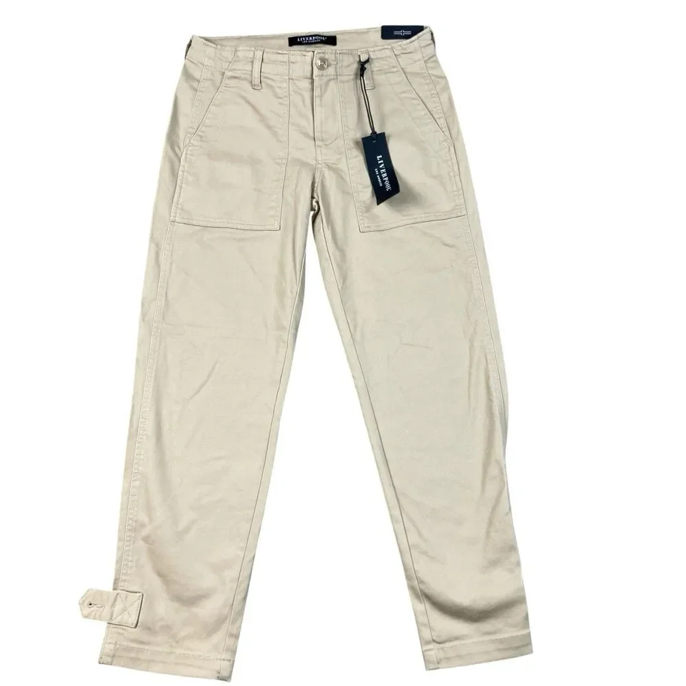 Liverpool Utility Pants Womens 2/26 Khaki Cotton Cropped Outdoors Granola Girl